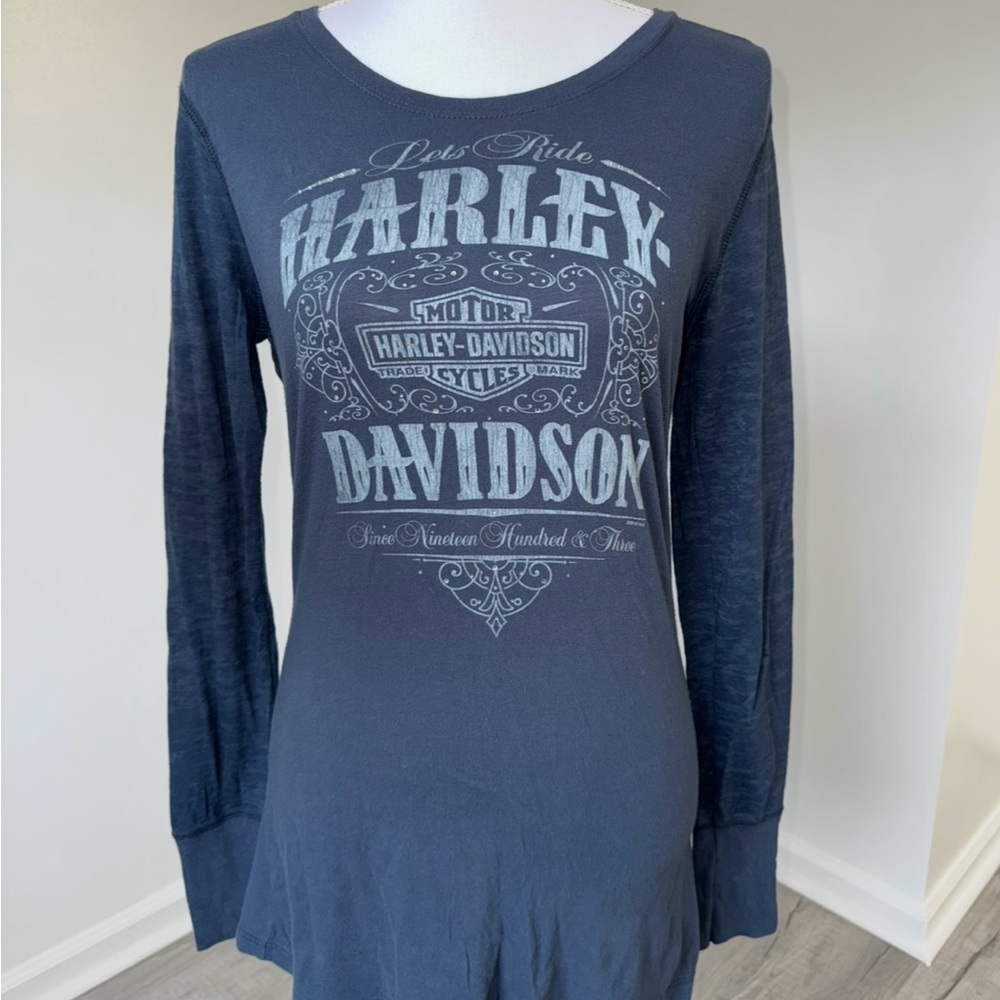 Harley-Davidson‎ Women’s Large Navy Long Sleeve Graphic Tee Southside Back Print